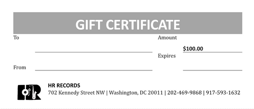 HR Records Gift Certificate (Multiple Amounts Available)